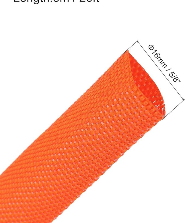 MECCANIXITY Braided Cable Sleeves Heat Shrinkable Fabric Sleeving, 5/8" 26ft Orange 2:1 Ratio Heat Shrinkable Cord Protector for Harness Cable, Network Cable Protection, Cable Management