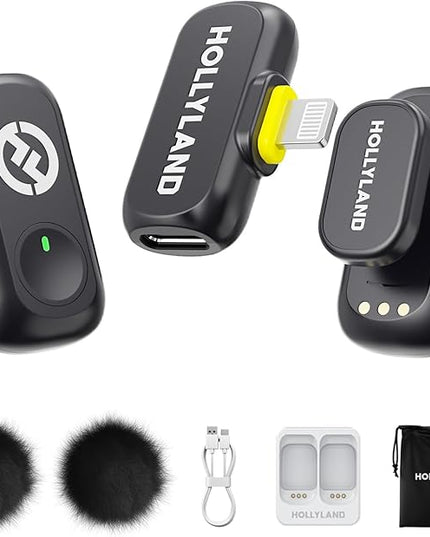 Hollyland Lark A1 Wireless Mini Microphone for iPhone 14/13/12 (2TX + Lightning RX) 48kHz/24-bit, 3-Level Intelligent Noise Cancel, Magnetic Microphone for YouTube, Podcast, Vlogging (Black)