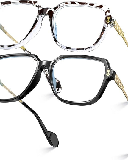 VISOONE 2 Pack Oversized Blue Light Blocking Glasses with Chic Square TR90 Frame and Metal Temple for Women Men REMY