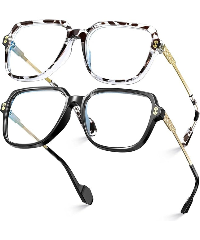 VISOONE 2 Pack Oversized Blue Light Blocking Glasses with Chic Square TR90 Frame and Metal Temple for Women Men REMY