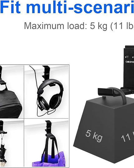 Goldmille Aluminum Headphone Stand Hanger Foldable with Cable Clip Headset Holder Clamp Hook Under Desk, Save Your Space While Working & Gaming