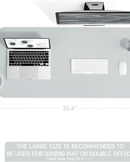 YSAGi Non-Slip Leather Desk Pad L Size, Waterproof Laptop Computer Desk Keyboard Mat, Table Protector Blotter Mat, Large Mouse Pad for Office/Work/Home/Decor(Silver-Grey, 35.4" x 17")