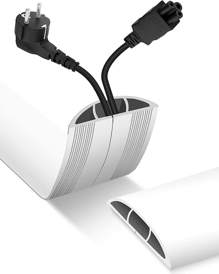 Floor Cord Cover, Cable Protector, 0.63W x 0.31H inches, Wire Cover for Extension Cords, Floor Cable Covers Prevent Cable Trips (White, 50-10 Feet)