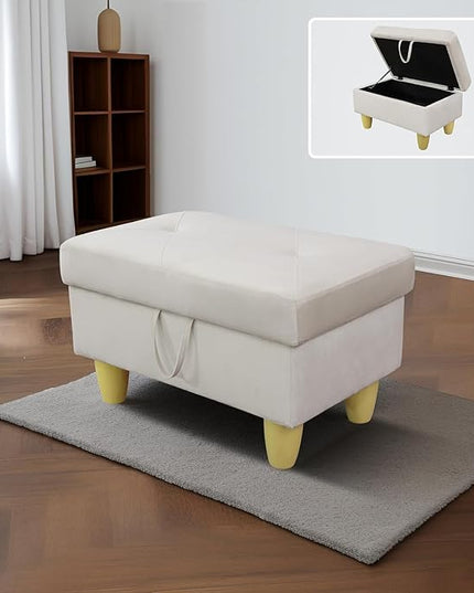 Simple Deluxe Ottoman with Storage, 28.5''Upholstered Foot Rest Stool for Living Room, Bedroom, Entryway, Multi-Functional Storage Ottoman Bench with Hinged Lid, White