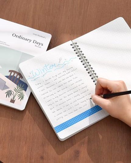 Monolike Ordinary days A5 Grid Spiral Notebook, Study room - Hardcover 5.83 x 8.27inch 128 Page,120GSM Thick paper