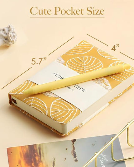 A6 Notebook, Pocket Journal, Embroidered Journal for Girl, Small Fabric Notebook, Lay Flat Hardcover Journal, 4x6 Lined Notebook & Sketchbook, Cute Diary, Writing Journal for Women, Yellow