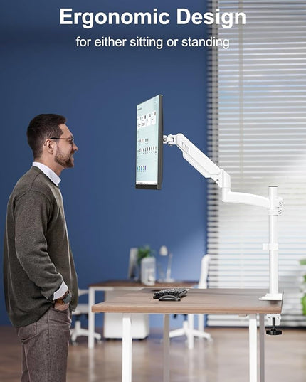 Single Monitor Mount Arm, VESA Desk Mount Stand for 13-32 inch Computer Screen up to 22 lbs, Adjustable Height Tall Monitor Arm with Tilt Swivel Rotation, VESA 75 100mm, White, Freelift