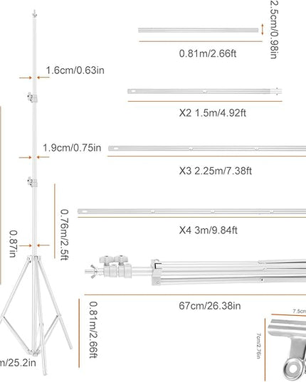 iMounTEK Backdrop Stand Photo Video Studio, 10Ft Wide Adjustable Backdrop Stand, Background Support System Kit with Clamps Carry Bag for Photography/Wedding/Party Decoration(White)