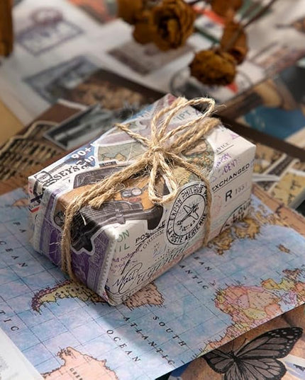 Prstincol Vintage Aesthetic Washi Stickers and Papers for Scrapbooking, 50 Sheets Ephemera Book for Art Journaling with Retro Global Travel Theme Stickers and Decoupage Papers for Junk Journal