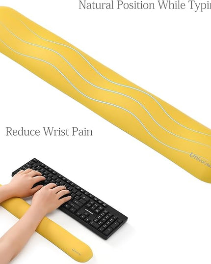 UnivoColors Design-Wave Keyboard Wrist Rest, Artificial Sheepskin+Memory Foam+Ergonomic+Anti-Slip Gel, Resilience Support During Work and Gaming,Keyboard Accessory,Yellow