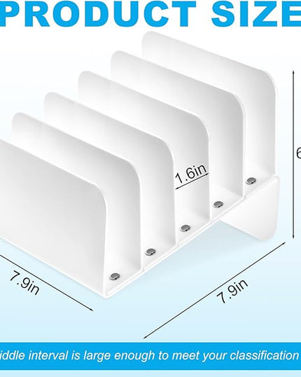 Chunful Acrylic Desk Organizer, 5 Section Desk File Holder Sorter Stand Rack Vertical Organizer Desktop Vinyl Storage Display for Record Album Book Magazine Document Home Office(White)