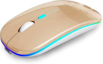 Wireless Bluetooth Mouse - Rechargeable Laptop Mice - with LED Lights,Dual Mode(Bluetooth 5.2 & Portable USB 2.4G) Connection,Silent - Computer Mouse for Laptop,iPad,Tablet,MacBook,& PC(Gold)