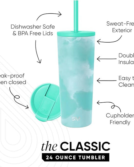 Simple Modern Classic Tumbler with Lid and Straw | Insulated Iced Coffee Cup Reusable Stainless Steel Water Bottle Travel Mug | Gifts for Women Men Her Him | 24oz | Ocean Tide