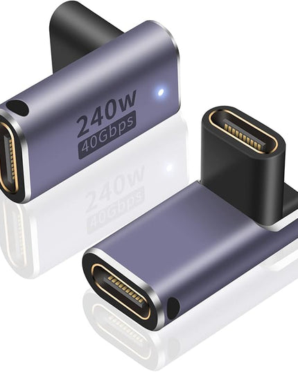 Poyiccot USB C Coupler 240W, USB C Female to Female Adapter, 90 Degree Type C Extender Coupler Supports 40Gbps Data Transfer & 8K Video Output for Thunderbolt 4/3 iPad, MacBook, 2-Pack
