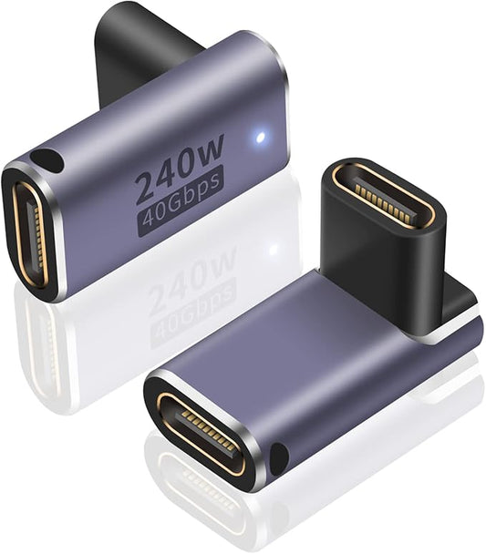 Poyiccot USB C Coupler 240W, USB C Female to Female Adapter, 90 Degree Type C Extender Coupler Supports 40Gbps Data Transfer & 8K Video Output for Thunderbolt 4/3 iPad, MacBook, 2-Pack