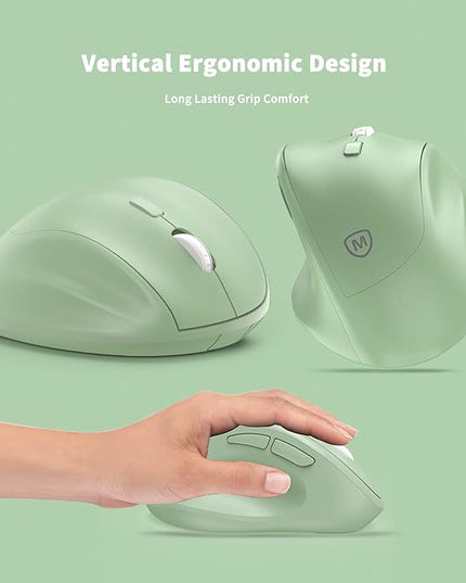 Ergonomic Wireless Mouse with USB Receiver for PC Computer, Laptop and Desktop, Ergo Vertical Mouse with Silent Clicks Long Battery Life, Up to 1600 DPI & 1 AA Battery Powered, Green