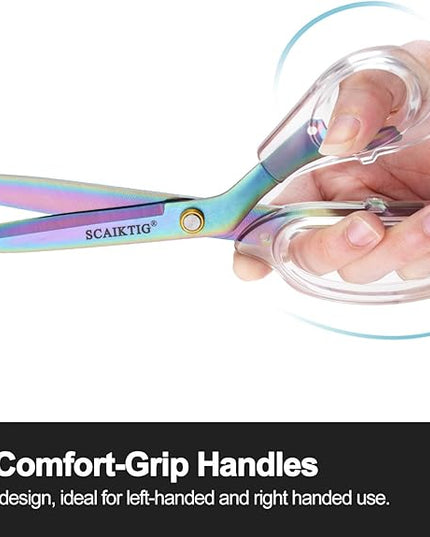 SCAIKTIG Acrylic Scissors, 4-Pack (9.4"/8"/6.8"/4"), Clear Comfort-Grip Handles, Titanium Coated Blades, Sharp, Heavy Duty, Ambidextrous, Transparent + Rainbow