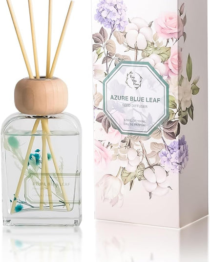 Orelune Reed Diffuser Set, 3.4 fl oz - Refreshing Home Fragrance with Sticks - Long-Lasting Scented Oil Reed Diffuser for Bedroom, Living Room, Bathroom Shelf Decor (Azure Blue Leaf)