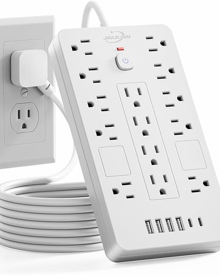 Surge Protector Power Strip-14 Outlets and 6 USB Ports, 6 Feet Flat Plug Extension Cord, 1850 Joules, White, ETL Listed for Home, Office, Dorm Room
