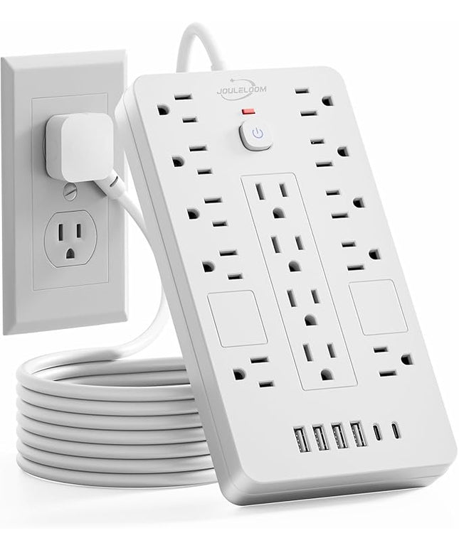 Surge Protector Power Strip-14 Outlets and 6 USB Ports, 10 Feet Flat Plug Extension Cord, 1850 Joules, White, ETL Listed for Home, Office, Dorm Room