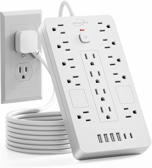 Surge Protector Power Strip-14 Outlets and 6 USB Ports, 10 Feet Flat Plug Extension Cord, 1850 Joules, White, ETL Listed for Home, Office, Dorm Room