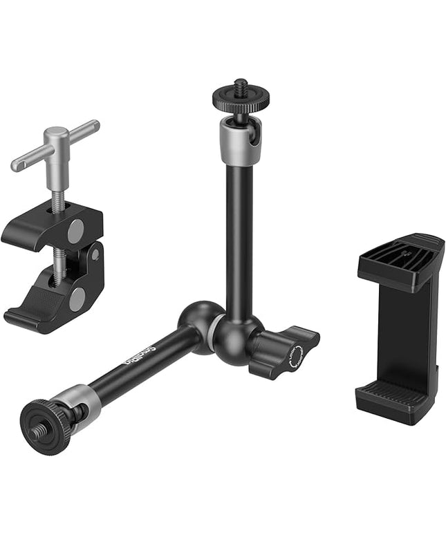SmallRig Clamp w/ 1/4" and 3/8" Thread Holes, 9.8 Inches Adjustable Friction Power Articulating Magic Arm with Phone Holder for Action Cameras, Smartphones, LCD Monitor/LED Lights - 5326