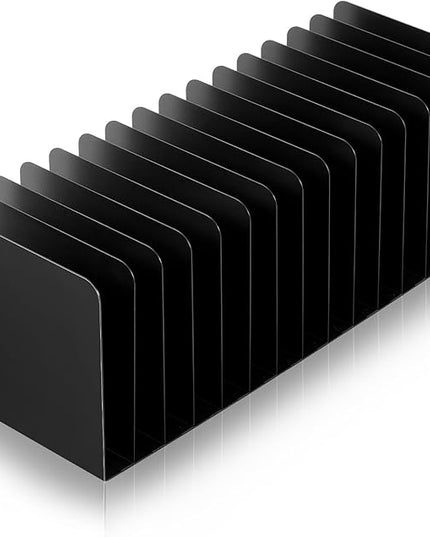 Suzile Metal Desktop File Organizer, 15 Compartments, Vertical File Sorter, Black, 5.79" W x 15.75" L x 5.41" H, Office, Reception Areas, Workspace