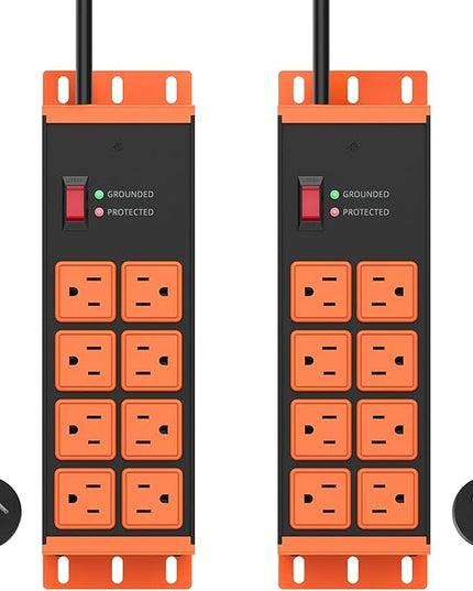 2 Pack Heavy Duty Power Strip 8 Outlets, Work Shop Outlet Strip Surge Protector 4800J, Industrial Metal 15Amp Power Strip, 6FT Extension Cord, ETL Listed