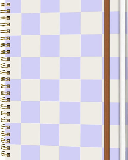 Spiral Journal Notebook for Women, Hardcover A5 College Ruled Notebook, 60 Sheet, Thick Paper, Cute Lined Journal for School, Office & Work, 6 x 8.4 in(Pastel Purple Checkered)