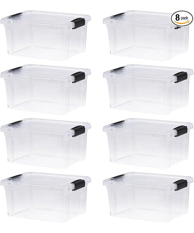 Superio Storage Bins with Lids- 8 Pack, 6.6 Qt Clear Boxes for Organizing, Stackable Plastic Containers- BPA Free, Non-Toxic, Odor Free, Organizer for Home, Office, Dorm