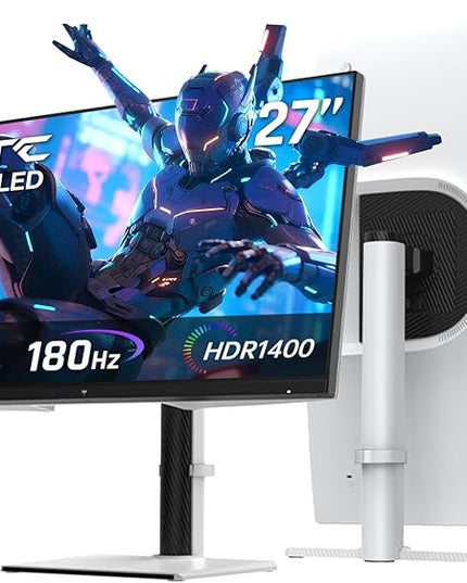 KTC QHD Mini LED Monitor 27 Inch, 1440P 180Hz Gaming PC Monitor, HDR 1400, HDMI2.0, DP1.4, USB, Swivel/Height/Pivot/Tilt Adjustable, VESA Support, White, M27T6