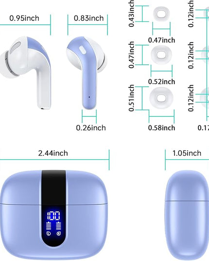 TAGRY Bluetooth Headphones True Wireless Earbuds 60H Playback LED Power Display Earphones with Wireless Charging Case IPX5 Waterproof in-Ear Ear buds with Mic for TV Smart Phone Laptop Computer Sports