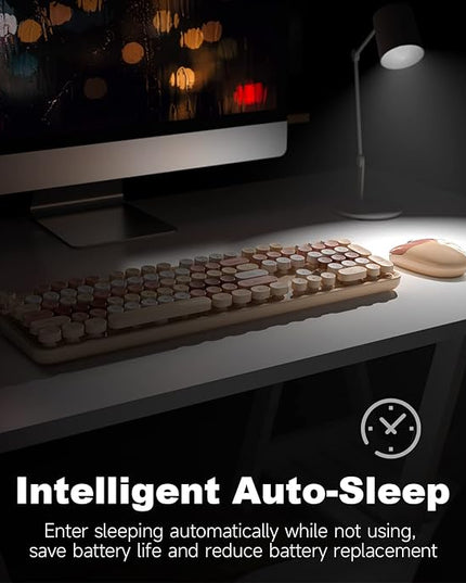 MOFII Wireless Keyboard and Mouse Combo,2.4GHz Retro Full-Size Keyboard with Number Pad and Cute Wireless Mouse for Computer PC Desktops Laptop WindowsxP/7/8/10(Milk Tea Colorful-B)