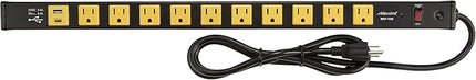 Maxxima 10 Outlet Heavy Duty Power Strip with USB Type-C/A Charging Ports, Surge Protected, 15A, Features Red On/Off Switch, 6 ft. Extension Cord, Bracket & Screws Included, Garage, Shop, Home