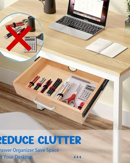 Under Desk Drawer Storage Organizer - Wooden Mounted Sliding Pull-out Drawer, Hidden Desktop Organizer for Office