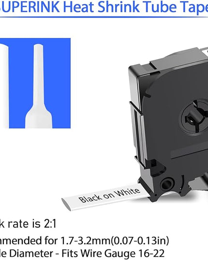 3PK HSe-211 Heat Shrink Label Compatible for Brother Ptouch Heat Shrink Tubing HSe211 HS-211 HS211 Black on White 5.8mm 0.23'' for Wire Cable for PT-E300 PT-E800W PT-H75 PT-H300 PT-H300LI