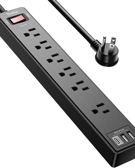 6Ft Power Strip Surge Protector - Yintar Extension Cord with 6 AC Outlets and 3 USB Ports for for Home, Office, Dorm Essentials, 1680 Joules, ETL Listed, (Black)