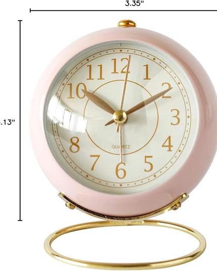 SHISEDECO Small Tableclocks Classic Non-Ticking Tabletop Alarm Clock with Backlight, Battery Operated Astronaut Deskclock with HD Glass for Living Room Bedroom Bedside Indoor Decor (Pink)