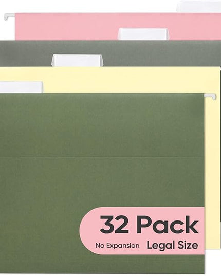 BALEINE 32PK Hanging File Folders, Legal Size Hanging Folders with 1/5-Cut Tabs for Filing Cabinets, File Boxes (32PK, Legal Size)