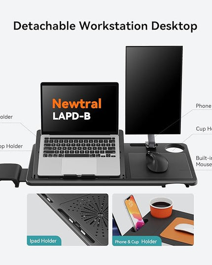 Newtral Ergonomic Office Chair with Fully Adaptive Lumbar Support, 136°Tilt Function, Computer Desk Chair with Soft 4D Armrest, Adjustable Headrest (Supreme with Laptop Tray, Black)