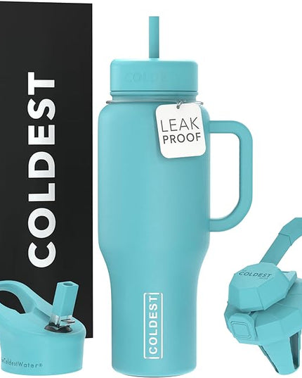 Coldest Tumbler with Handle and Straw - 100% Spill Proof Tumbler with Straw (3 Lids) - Stainless Steel Insulated Leakproof Tumblers for Women & Men - 36 oz (Turtly Green)