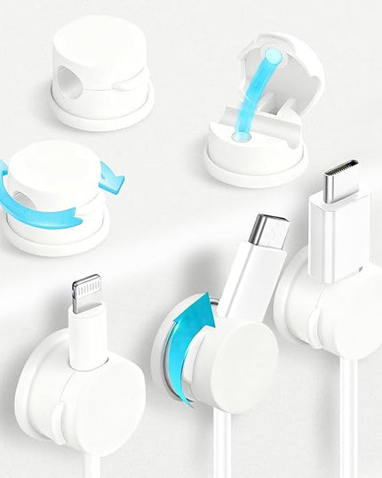 6pcs Magnetic Cable Clips, 360° Swiveling Adhesive Cable Organizer - Compact Cable Holder for Desk, Nightstand, Car, Kitchen & Home Office - Charger Cord Holder Solution by MarLigavid (White)
