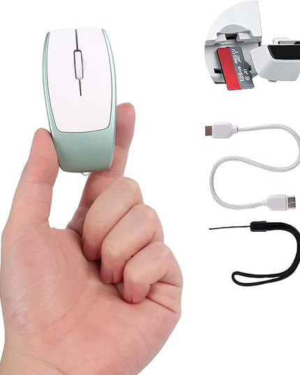 Wireless Mini Bluetooth Mouse with Card Reader (Up to 2TB) Portable Compact Silent Rechargeable Small Finger Optical Travel Mouse for PC/Laptop/Tablet/Smartphone, Students Kids Girl Boy Gift (Green