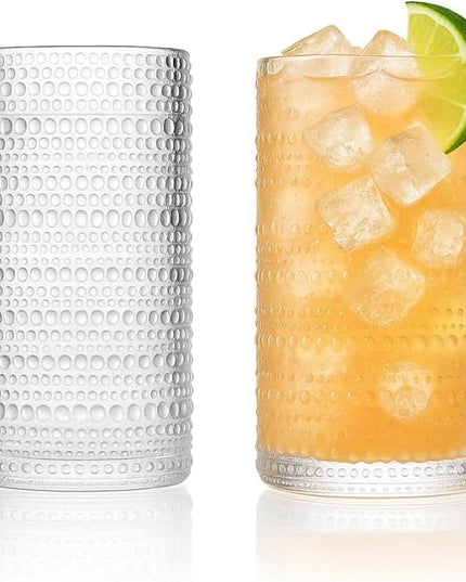 LEMONSODA Vintage Clear Hobnail Drinking Glasses (Highball 15oz, Set of 32) [2225]