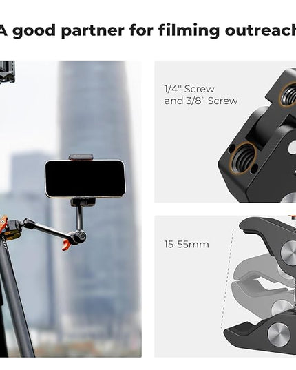 K&F CONCEPT 9.8" Magic Arm Clamp Kit with 1/4" & 3/8" Thread Screw 360° Ball Heads Articulating Magic Arm with Tripod Mount Adapter for Gopro/LED Lights/Monitor/Flash/Microphone/DSLR Camera