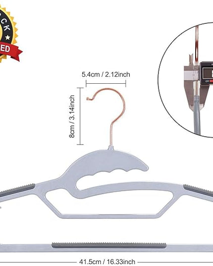 50-Pack Slim S-Shaped Plastic Hangers with Non-Slip Grips – Space-Saving Gray Hangers for Delicate Necklines, Fits Shirts, Dresses & Coats in Closet/Dorm Organizers