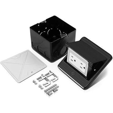 Vagueior Recessed Floor Electrical Outlet Kit,Waterproof Electrical Outlet Covcer Box,Hidden 20A Tamper-Resistant Receptacle Outlet with Slow Elastic Damping ，ETL Certified, Black
