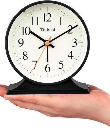 4.5"Retro Analog Alarm Clock,Vintage decor , Super Silent Non Ticking Small Clock with Manual Light, Snooze, Battery Operated, for Bedroom, Living Room, Office,Nightstand, Bedside, Desk ,Table(Black)