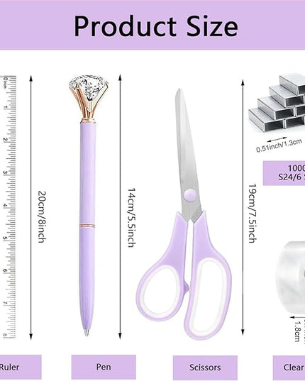 suniya Office Supplies,Desk Accessories,Tape Holder,Stapler,Scissor,Staple Remover,Box of Binder Clips,Staples,Ballpoint Pen,Sticky Notes,Clear Tape,Ruler,Office Supplies Set Purple