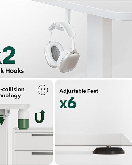 FEZIBO 63" x 55"L Shaped Standing Desk Adjustable Height, 63 Inch Electric Stand up Corner Computer Desk, Sit Stand Home Office Desk with Splice Board, White